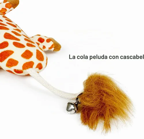 Vista 4 de TTcat - Juguete grande de 11.42 pulgadas con forma de jirafa Silvervine para gato, almohada masticable con cola de campana, juguete interactivo