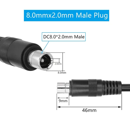 Vista 2 de GINTOOYUN 2 PCS DC8020 Conector Pigtail Cable, DC 8.0MM x 2.0MM Macho Enchufe a Cable Desnudo Cable de Alimentación de Extremo Abierto, 3.3 ft