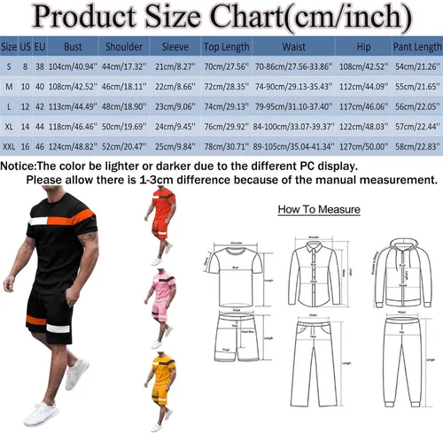 Vista 4 de Conjunto corto para hombre, 2 piezas, casual, de verano, manga corta, gimnasio, entrenamiento, atlético, conjunto deportivo