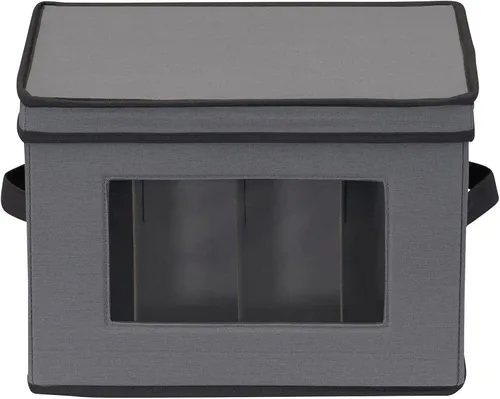 Vista 5 de Household Essentials Caja de almacenamiento para copas de champán, 12 compartimentos resistentes, panel frontal con ventana, 2 asas remachadas, caja