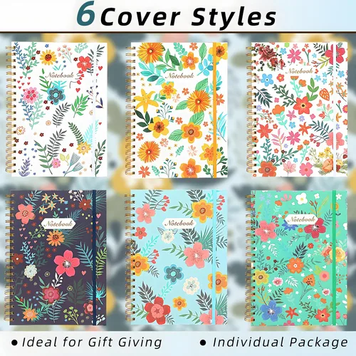 Vista 4 de Coopay Paquete de 12 cuadernos en espiral A5 para mujeres, cuadernos de composición con rayas universitarias, diario en espiral de tapa dura, lindo