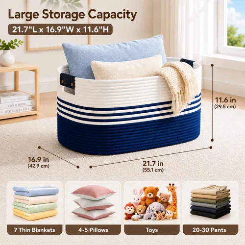 Vista 2 de DOFASAYI Cesta de lavandería grande de 72 litros con asas de cuero, cesta de almacenamiento decorativa para mantas, cesta de ropa para sala