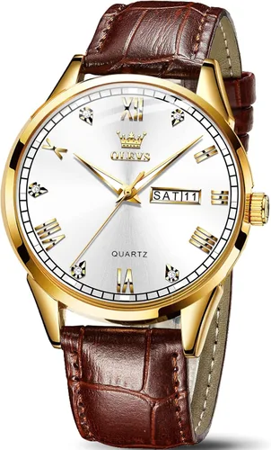 Vista 13 de OLEVS Amazon Watches, reloj de cuero marrón para hombre, reloj de fecha para hombre, reloj luminoso para hombre, reloj de vestir para hombre, reloj