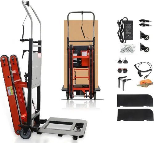 Vista 10 de Camiones de mano eléctricos para escaleras, 1200 W, carretillas de mano eléctricas para escalar, carrito de mano para mudanza, capacidad de 880 Negro