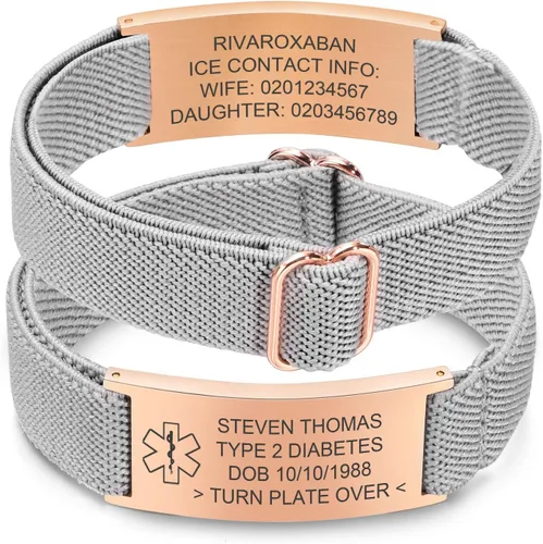 Vista 19 de Pulsera de alerta médica personalizada para hombres - Pulseras de identificación de acero inoxidable con correa elástica personalizada grabada