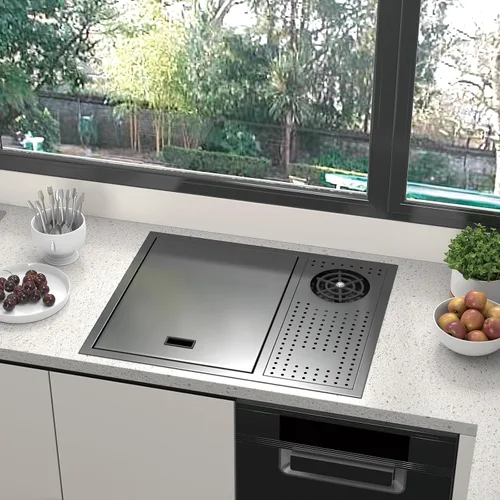 Vista 5 de Topmount - Fregadero de barra de acero inoxidable de 21.6 x 17.7 pulgadas, fregadero de cocina con lavadora de taza de presión y grifo plegable