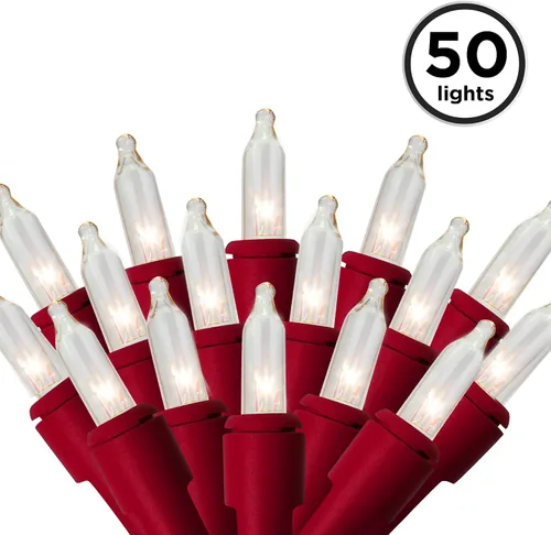 Vista 4 de Brite Star 50 Lt Designer Series Mini luces, transparente, cable rojo Alambre rojo transparente (50 Lt)