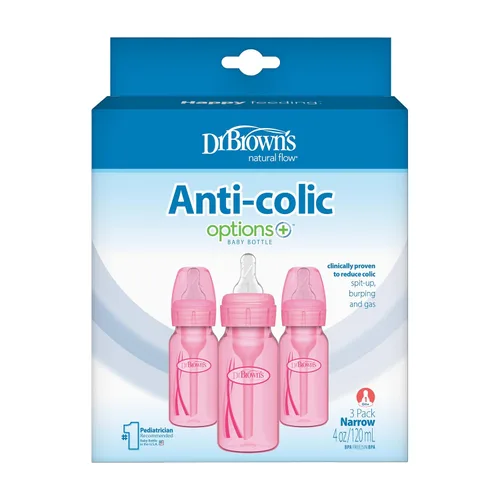 Vista 8 de Dr. Brown's Anti-Colic Options+ Biberones estrechos, rosa, 4 onzas