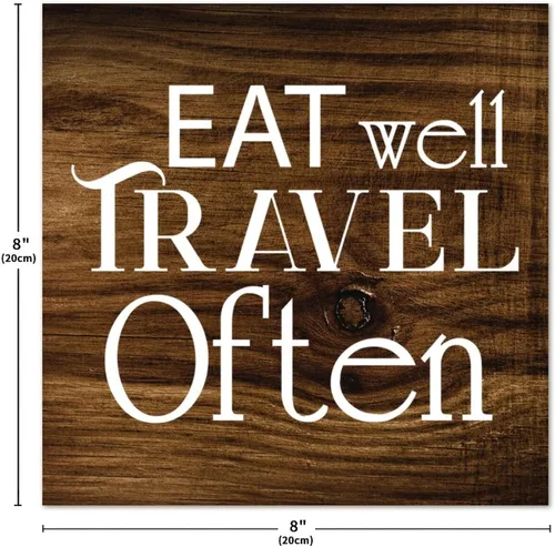 Vista 6 de LITTLEGROVE SEEDS Letreros de madera rústica con refranes Eat Well Travel Often, placa de madera de granja, decoración de pared rústica para sala