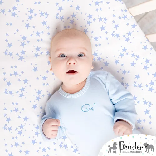 Vista 4 de Frenchie Mini Couture Sábanas para moisés, 100% algodón, estrellas azules, 15 x 33 pulgadas, paquete de 2