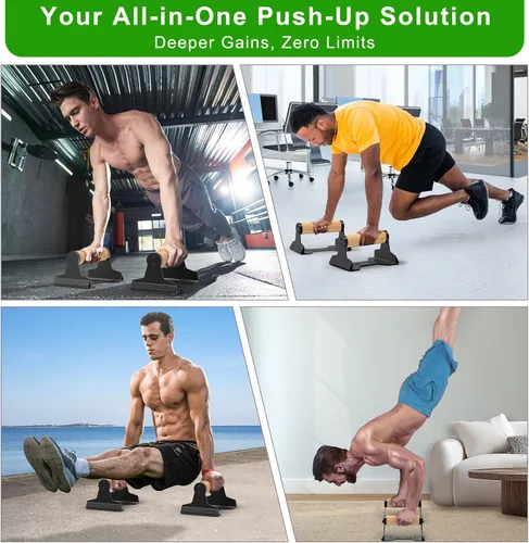 Vista 5 de SELEWARE Wood push up bars Parallettes bars Anti-slip Handstand Bars for Calisthenics, Fitness, Floor workouts Solid Wood with Sturdy Metal Bracket