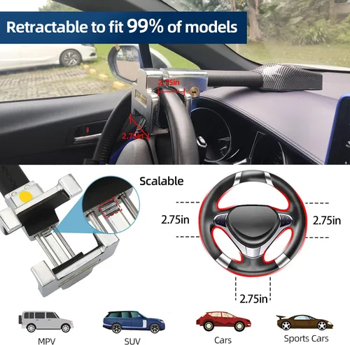 Vista 5 de Cerradura del volante con la alarma 130dB, dispositivo antirrobo