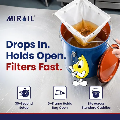 Vista 3 de MirOil CONE2B - Juego combinado de bolsa de filtro y marco para freidora, bolsa coladora reutilizable duradera y marco de soporte de metal para uso
