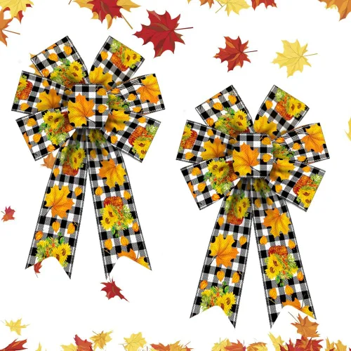 Vista 6 de Arcos grandes de otoño para corona, corona de calabaza de Acción de Gracias, búfalo negro y naranja, gnomos de otoño, decoración de árbol