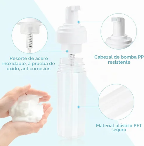 Vista 7 de TMLECE - Botellas dispensadoras de jabón espumoso de tamaño viaje de 5.1 Transparente
