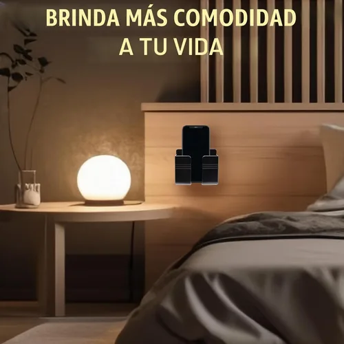 Vista 4 de 2 soportes de pared para teléfono con almohadillas adhesivas, soporte para teléfono con orificio de recepción de cable de datos, caja de Negro