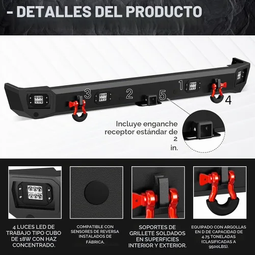 Vista 6 de YZONA Parachoques delantero y trasero compatible con Land Rover Discovery 2 1999-2004 Parachoques Rock Crawler con placa de cabrestante, receptor