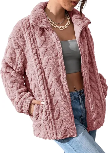 Vista 10 de Dokotoo Chaqueta de forro polar de invierno para mujer, abrigo casual con Pétalo de orquídea
