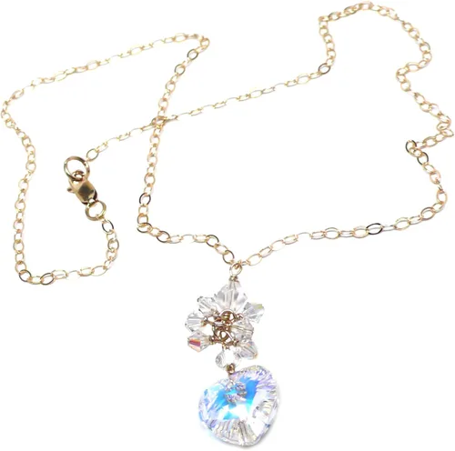 Vista 6 de Collar de cadena AB transparente con forma de corazón de cristal de 0.551 x 0.551 in, chapado en plata u oro