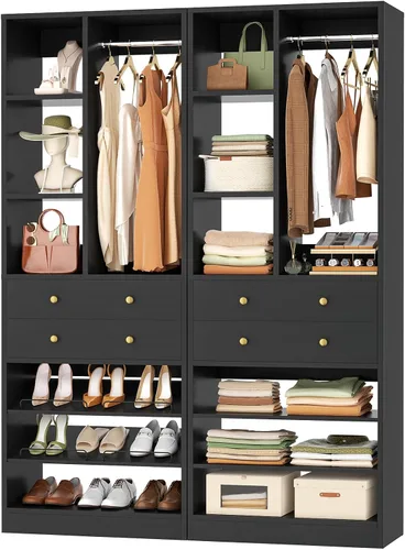 Vista 22 de Besiost Sistema de Armario Pequeño, Sistema Organizador de Armario de Madera de 28"/2.3 Pies con Cajones y Estantes, Sistemas de Armario Walk-in