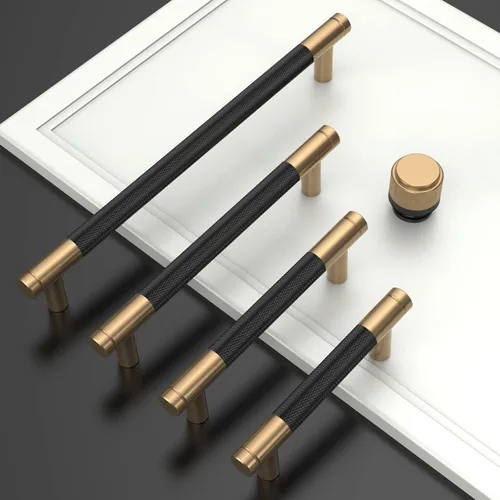 Vista 6 de Asidrama - Paquete de 10 tiradores para gabinete de 3 pulgadas (76mm) de color negro mate y bronce champán, manijas estriadas para gabinete