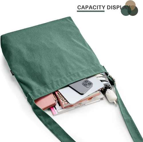 Vista 7 de KALIDI - Bolsa de pana para mujer, con cremallera, casual, de gran capacidad, con bolsillos