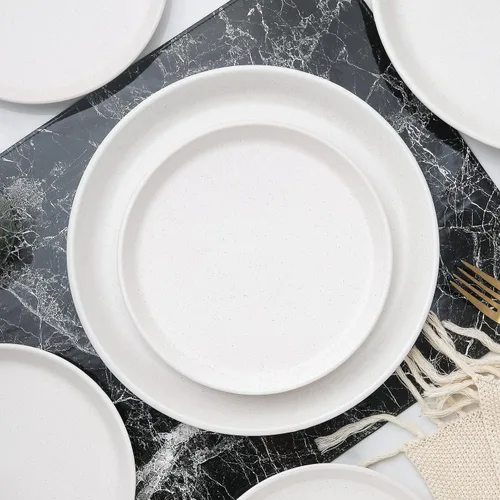 Vista 2 de Stone Lain - Juego de platos de cerámica, 4 platos de cena, Albie - Blanco salpicado