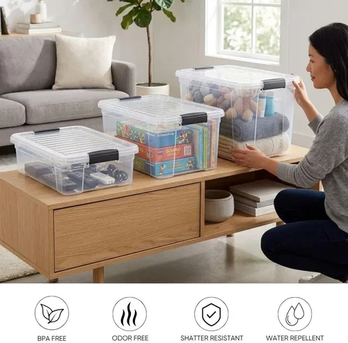 Vista 50 de Superio - Contenedores de almacenamiento de plástico transparente de 1.27 cuartos de galón con tapas, contenedores organizadores apilables, cajas