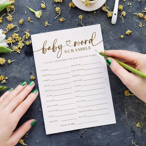 Vista 4 de JOETMAE Tarjetas de juegos de baby shower de 5 x 7 pulgadas, tarjeta de juego de palabras para bebé, 50 divertidas tarjetas de juego de palabras