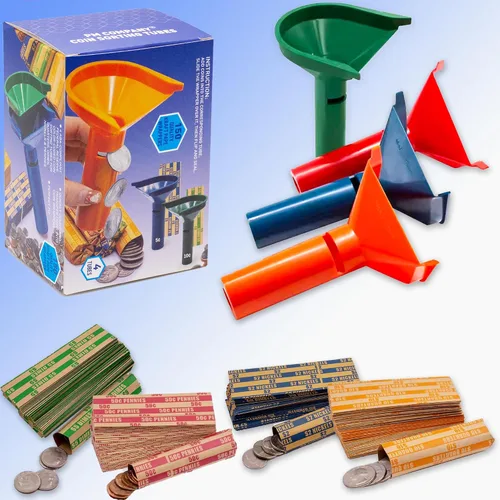 Vista 5 de PM Company con códigos de color – tubo contador de monedas desde centavos hasta monedas de quarters (05032)