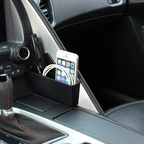 Vista 4 de Sekhyna Caja de almacenamiento lateral con panel de palanca de cambios de control, compatible con Corvette C7 Stingray 2014-2019 ABS negro, 1