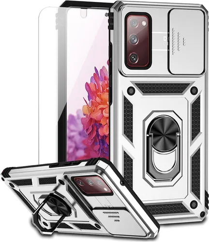 Vista 10 de Funda para Samsung Galaxy S20 FE 5G con cubierta para lente de cámara, protector de pantalla HD, soporte de anillo magnético probado contra caídas