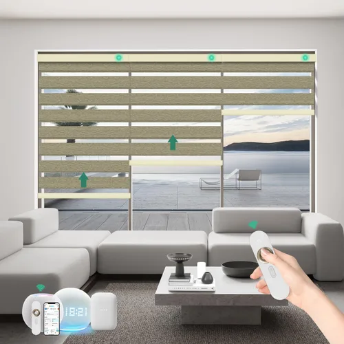 Vista 7 de Persianas motorizadas de cebra con control remoto, funcionan con HomeKit Alexa, cortinas eléctricas automáticas para ventanas, 60% opacas, filtro