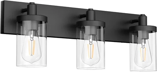 Vista 10 de Aipsun Accesorios de iluminación de tocador de baño, luz cromada, 2 luces, luz de baño de acero inoxidable con pantalla de vidrio transparente