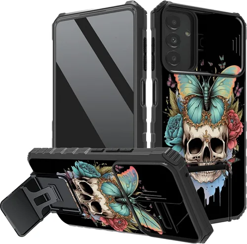 Vista 25 de Funda protectora para cámara Samsung Galaxy A14 5G, resistente y resistente con protección deslizante para lente deslizante, soporte integrado