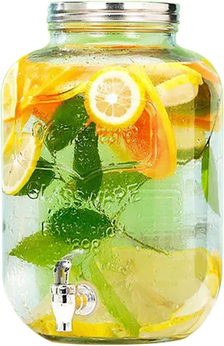 Vista 5 de Dispensador de bebidas de vidrio con espita sin fugas, dispensador de agua, contenedor de jugo para el hogar, dispensador de bebidas frías perfecto