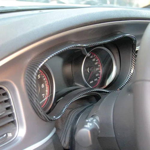 Vista 3 de crosselec Marco de Panel de Medidor de Tablero de Fibra de Carbono Cubierta Moldura Accesorios de Decoración Interior para Dodge Charger 2015-2021