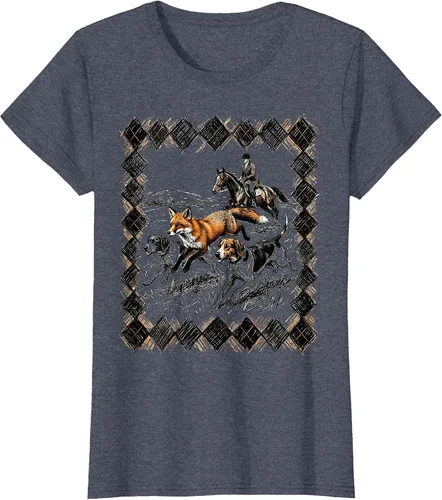 Vista 5 de Preppy Argyle Fox Hunt Illustrated Graphic T-Shirt White