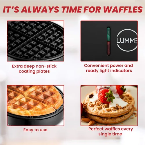 Vista 3 de Lumme Máquina eléctrica para hacer gofres para gofres individuales, paninis, papas marrones, otros para llevar desayuno, almuerzo o merienda (negro)