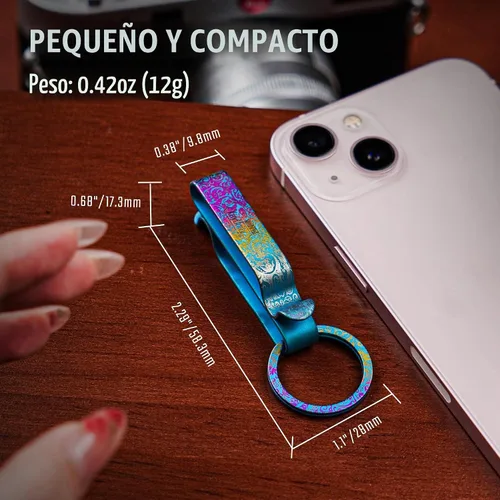 Vista 6 de KeyUnity KM00 Llavero de titanio para cinturón con clip de doble cara de liberación rápida con llavero desmontable Colorido Azul