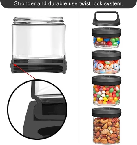 Vista 5 de SELEWARE Tarros apilables para aperitivos, juego de recipientes apilables con cierre giratorio, contenedor de viaje para almacenamiento de alimentos