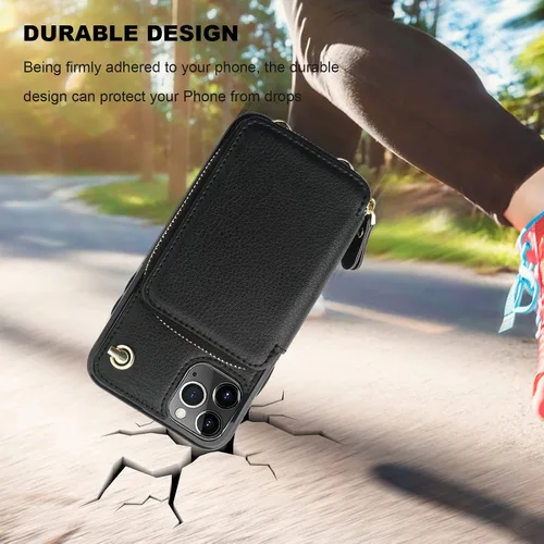 Vista 8 de Bocasal Funda tipo cartera cruzada para iPhone 11 Pro Max, funda de piel con bloqueo RFID y soporte para tarjetas, funda protectora con cremallera