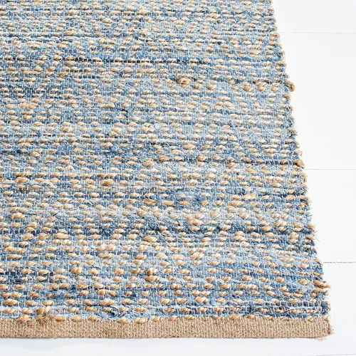 Vista 2 de Safavieh - Colección Cape Cod CAP350A, tapete tejida a mano en algodón natural y azul, Yute