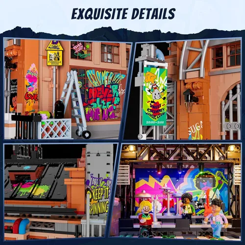 Vista 5 de FUNWHOLE Factory House of Music Lighting - Juego de ladrillos de construcción – Street Fusion Music Club City Town Kit de colección modular