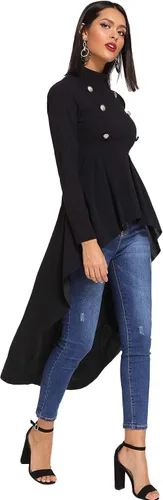 Vista 3 de Floerns Blusa asimétrica de manga larga con doble botón para mujer