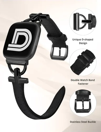 Vista 4 de Wearlizer Correa de cuero compatible con Fitbit Versa 2 correas para mujer, elegante correa de cuero delgada con hebilla de metal en forma de D