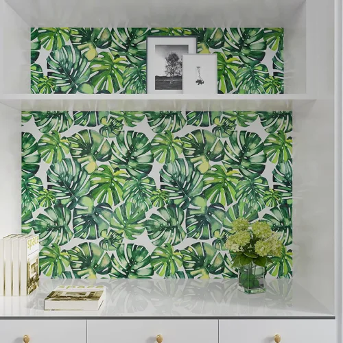 Vista 4 de CHIHUT Papel tapiz de hojas de palmera tropical de Monstera con diseño de acuarela para despegar y pegar botánico para sala de estar, dormitorio
