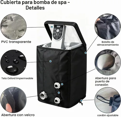Vista 4 de XCZ - Cubierta para bomba de bañera de hidromasaje, Oxford resistente, para Negro‑500D (parte superior totalmente transparente)