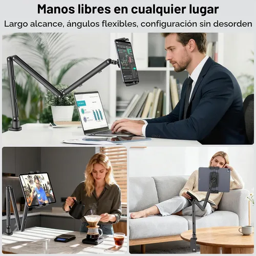 Vista 4 de Soporte de monitor portátil 15.6", soporte de brazo de tableta resistente Negro