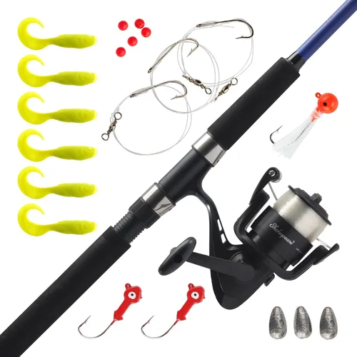 Vista 5 de Shakespeare Catch More Fish Spinning Reel and Fishing Rod Combo with Kit rojo - mediano